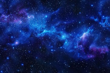 Fototapeta premium Panoramic abstract of a starry sky, digitally enhanced to create a nebulalike effect with deep blues and purples, designed with copy space in mind