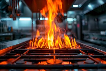 Vibrant Flames Erupting from a Modern Kitchen Stove Capturing the Dynamic Essence of Culinary
