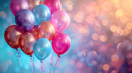 colourful balloons and streamers with party flowers