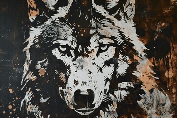Grunge image of a wolf head on a rusty metal background