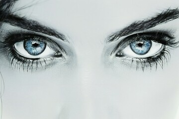 Close-up shot of beautiful woman's blue eyes,  Studio shot