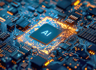 Obraz premium Motherboard inscribed with the AI Concept Artificial Intelligence sign