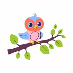 Icon. Cartoon bird perched on a branch.