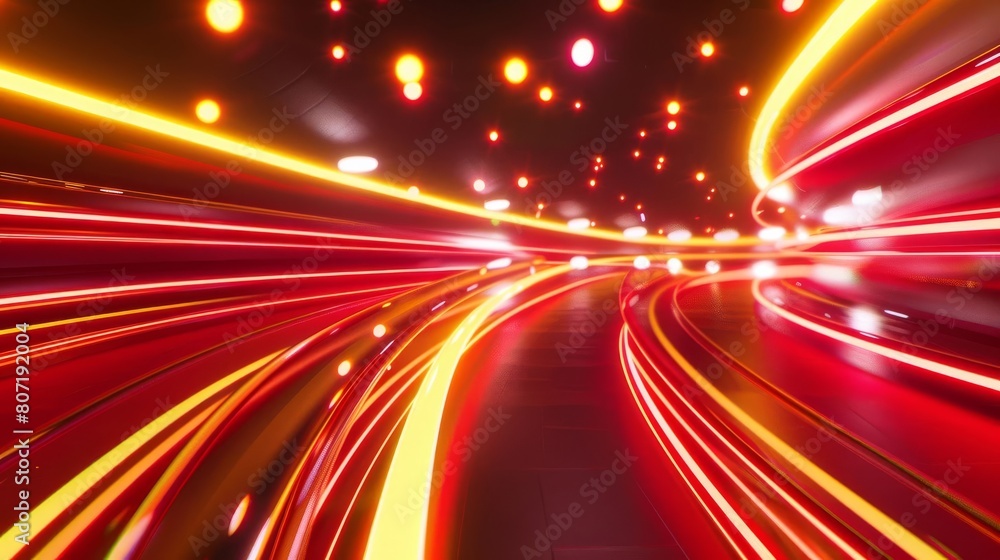 Aufkleber vivid futuristic wallpaper with red and yellow neon lines bending and weaving at high speeds, bokeh 