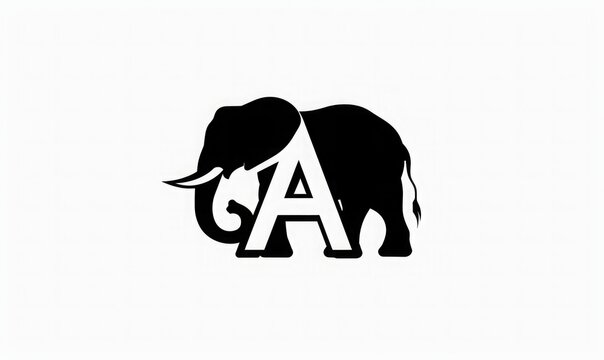 recommend clip art: Black and white logo with the letter "A" in one color, combined with an elephant silhouette to form part of background, high resolution, high detail, professional photography, sharp focus, no blur.