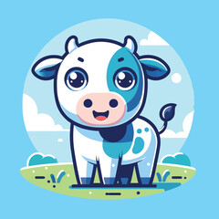 A cartoon of a happy cute cow in flat design style