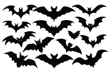 Set of bats black Silhouette Design with white Background and Vector Illustration