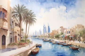 Obraz premium Malkiya Bahrain Country Landscape Illustration Art