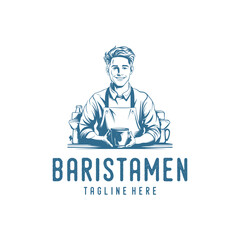 Barista men coffee shop logo vector illustration