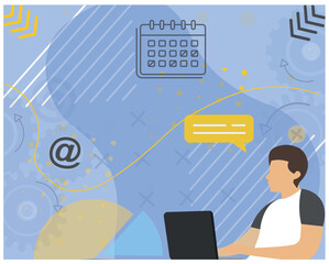 concept of online education, training and courses, learning, video tutorials. Vector illustration for website banner