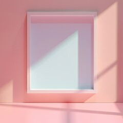 Pink and white minimal 3d room with sunlight shining through the window.