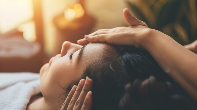 Traveler enjoying a head massage, close-up on therapistâ€™s hands working, tranquil room with soft lighting --ar 16:9 --stylize 0 Job ID: 73f338c0-955c-4c31-8757-0d6926cba3b3