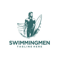 Surfing man, sport logo vector illustration