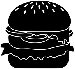 meat illustration burger silhouette fast logo food icon hamburger outline beef meal cheeseburger grilled sandwich snack unhealthy restaurant lunch shape cheese bun bread for vector graphic background