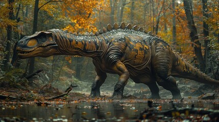 predator dinosaur on forest is looking for prey
