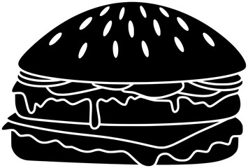 meat illustration burger silhouette fast logo food icon hamburger outline beef meal cheeseburger grilled sandwich snack unhealthy restaurant lunch shape cheese bun bread for vector graphic background