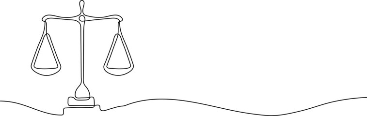 One continuous line drawing of law balance and scale of justice. Symbol and logo of equality © stockgood