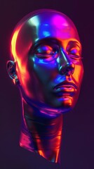 3d rendering of a female head made of wireframe with neon lights