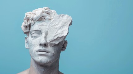 Modern  colorful collage with plaster head and male portrait.