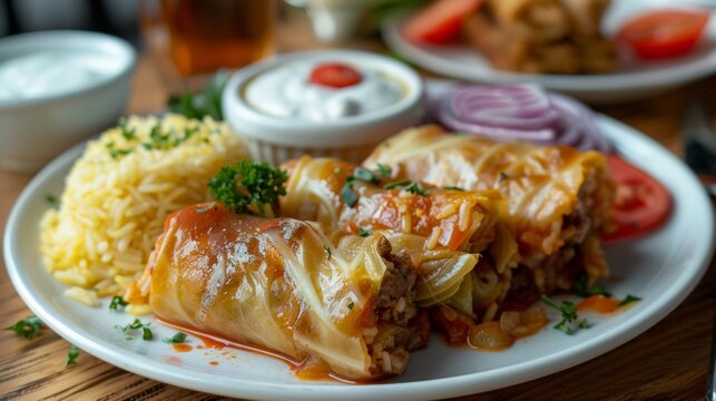 The cuisine of Bosnia and Herzegovina. Cabbage rolls zhaprak.
