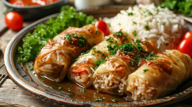 The cuisine of Bosnia and Herzegovina. Cabbage rolls zhaprak.
