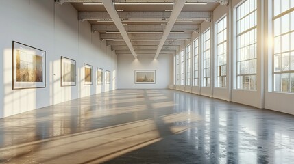 Contemporary Canvas: Large Gallery Interior with Empty Boxes