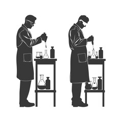 Silhouette chemist in action full body black color only