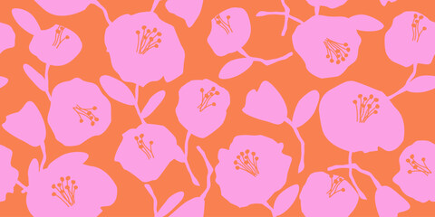 Exotic hand drawn flowers, seamless patterns with floral for fabric, textiles, clothing, wrapping paper, cover, banner, home decor, abstract backgrounds.