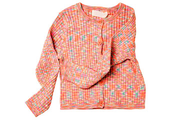 Girls clothes. Multi-colored knitted elegant fluffy cardigan or jumper with v-neck and button...