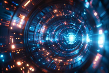 Obraz premium Enigmatic Digital Vortex. A Stunning Visualization of Futuristic Cyber Technology.