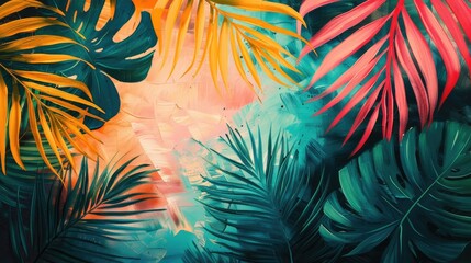 Fototapeta premium abstract tropical foliage with oil painting style