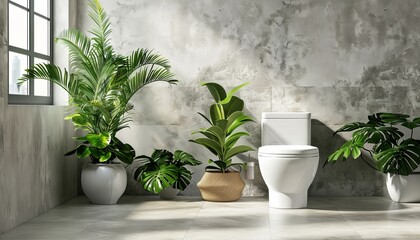 Fototapeta premium Chic bathroom with a toilet and plants