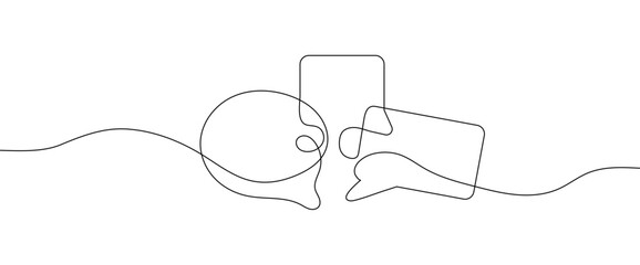 Elegant one line drawing of a speech bubble vector icon. Perfect for communication, chat messenger, and online conversation concepts. Minimalistic and modern linear design element suitable