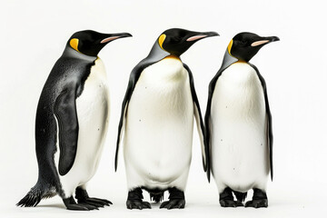 Three penguins standing, thoughtful
