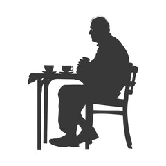 Silhouette elderly man sitting while talking black color only
