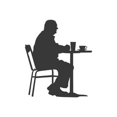 Silhouette elderly man sitting while talking black color only