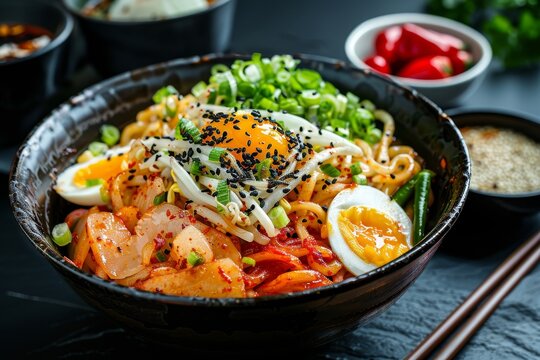 Chinese or Japanese chilled noodles served