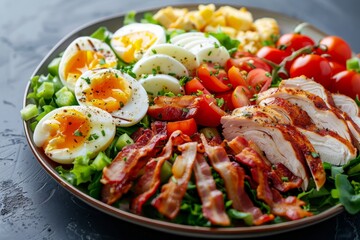 Classic American Cobb Salad with bacon chicken eggs and tomato