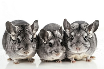 Three soft and curious chinchillas
