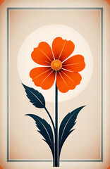 illustrazione di fiore con stelo e foglie in stile astratto contemporaneo
