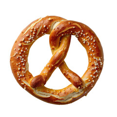 single delicious pretzel top view isolated on transparent or white backgroud png cutout clipping path