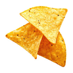 Fototapeta premium Isolated nacho chip on a transparent or white background, viewed from above with a clipping path for easy editing