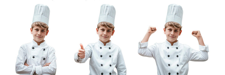 chef boy in different positions on transparent background
