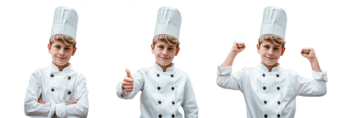 chef boy in different positions on transparent background