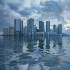Fototapeta na wymiar Miami skyline flooding - AI interpretation showing severity of climate change 
