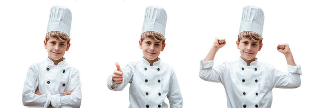 chef boy in different positions on transparent background