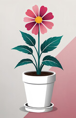 illustrazione di fiore in vaso con stelo e foglie in stile astratto contemporaneo