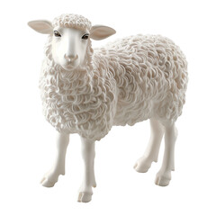 Obraz premium Detailed Plastic Toy Sheep with Curly Wool Texture, Standing Pose, White Color - Isolated - Transparent Background