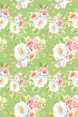 Watercolor peony seamless pattern, spring flowers green clipart, leaves. , green, scrapbooking,wallpaper,wrapping, gift,paper, for clothes, children textile,digital paper, floral drop, pattern