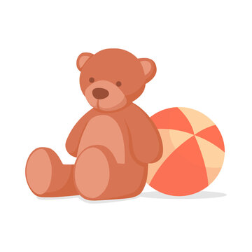 Naklejki Soft teddy bear plushie and ball